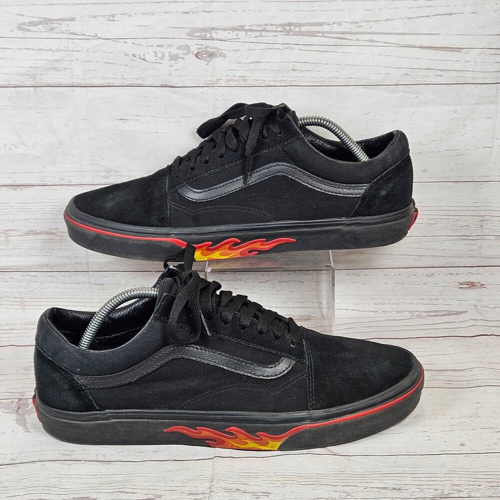 Vans Old Skool Men's 11.5 Black Red Flames Skate Sneakers Classic Casual